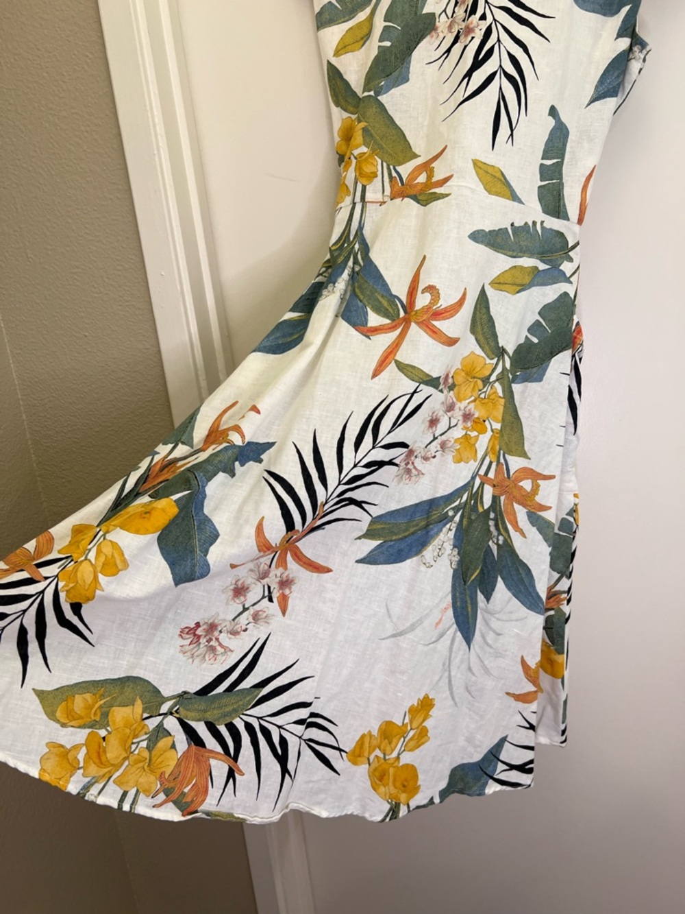 Zara Linen Blend Tropical Floral Wrap Dress Tie Front spring wedding guest dress - Picture 10 of 14